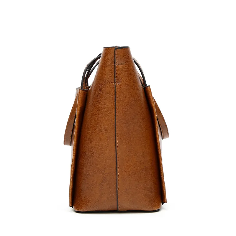 Waxing Leather bucket bag Simple Double strap handbag shoulder bags For Women 2024 All-Purpose Shopping tote sac bolsa feminina