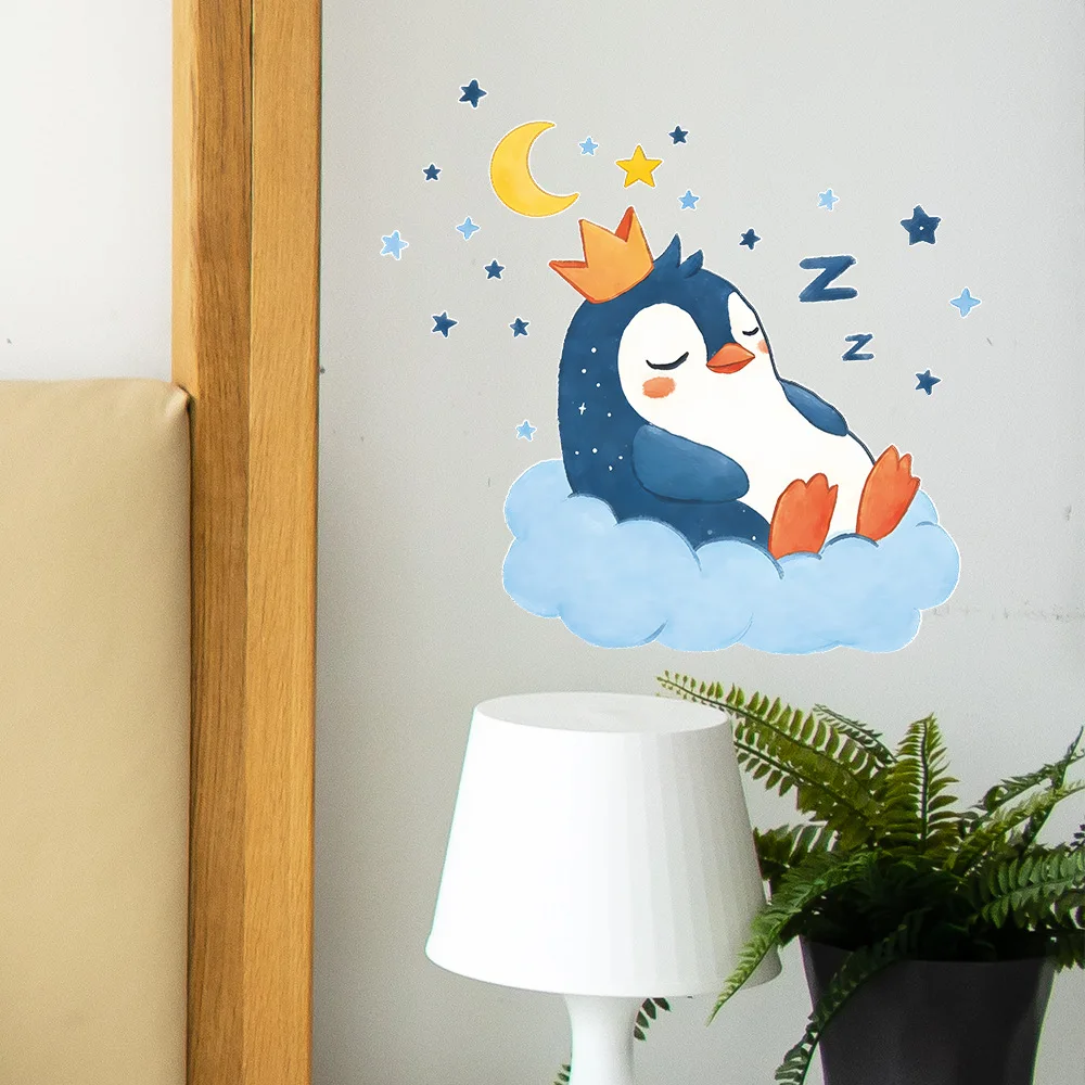 Cartoon Starry Sky Penguin Sleeping Luminous Wall Sticker Kids Room Decoration Decals Baby Bedroom Decor Glow In The Dark Paster