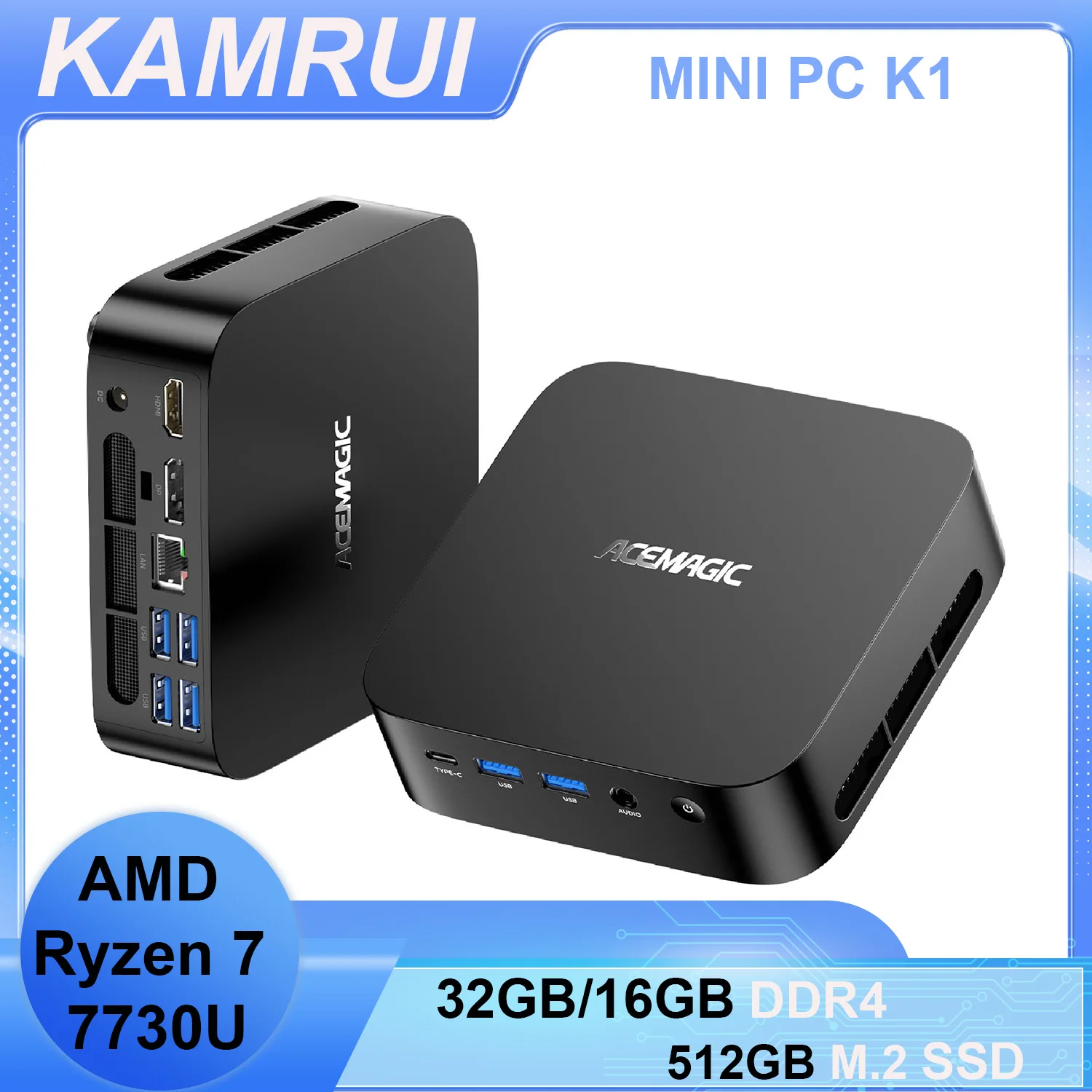 

KAMRUI Mini PC Gaming AMD Ryzen7 7730U/R5 7430U 16GB/32GB DDR4 512GB M.2 SSD 4K WiFi6 BT5.2 Windows11 Pro Micro Desktop Computer