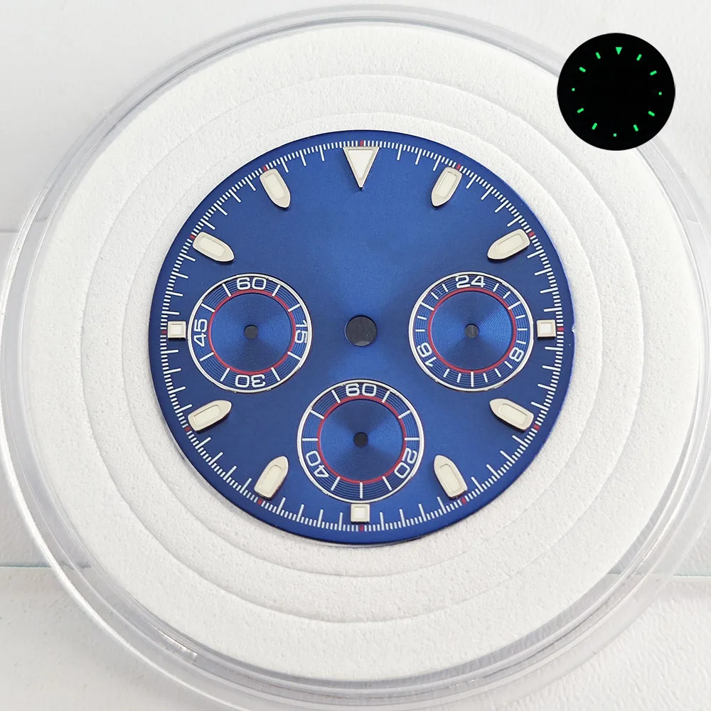 Esfera de reloj con luz tenue verde de 29,5mm, accesorio de reloj VK63 para hombre, fundas de movimiento automático con correa