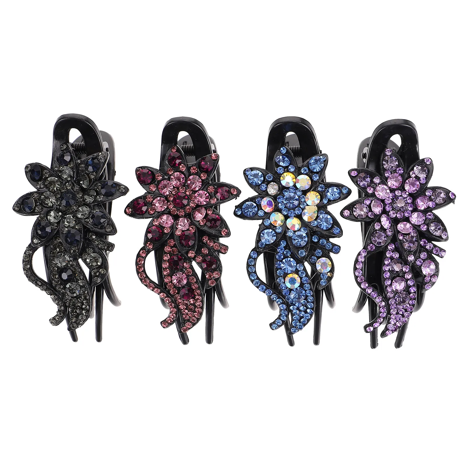 

4Pcs Duckbill Hair Claw Clips Rhinestone Flower Ponytail Holder Non-Slip Hair Accessories for Women Girls Elegant Headdress