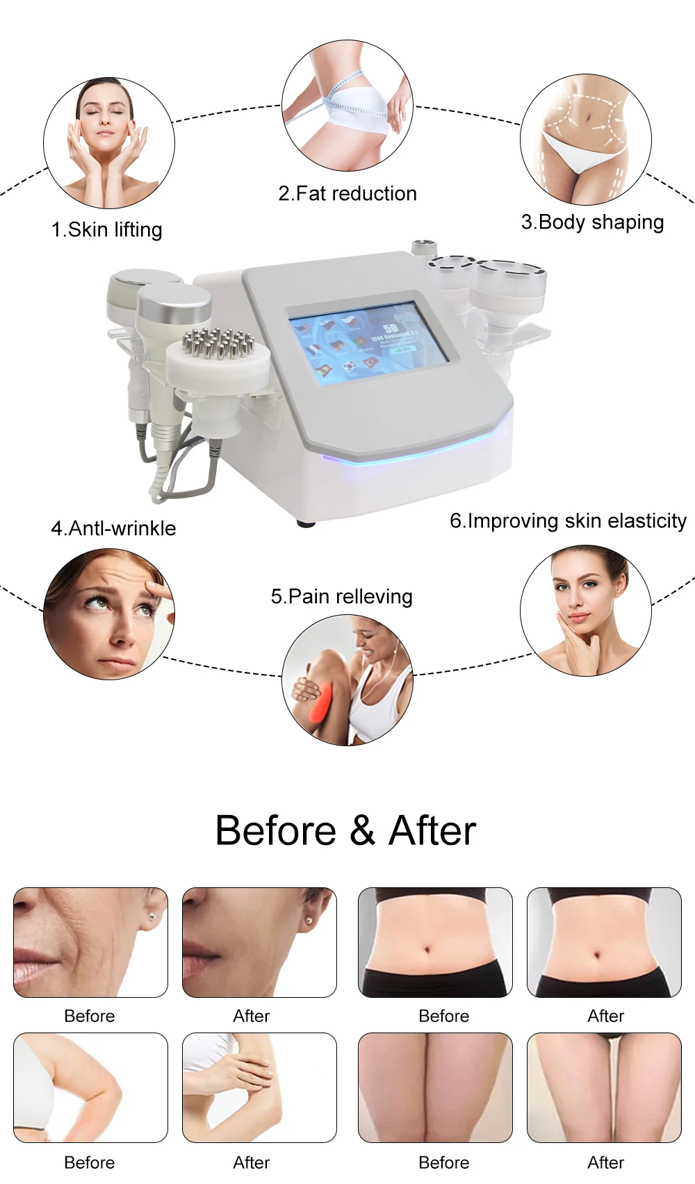 120K Cavitation Slimming Machine 5D Ultrasonic Vacuum Weight Loss Body Sculpting Skin Tightening Facial Beauty Device Trolley