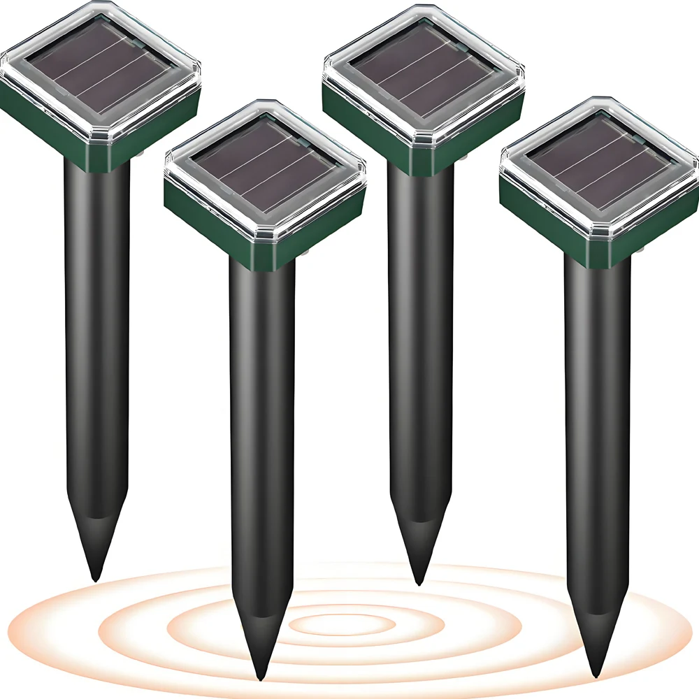 Versión mejorada Repelente de topos con energía solar, diseño impermeable y estético, disuasorio ultrasónico de plagas para lunares, volúmenes y serpientes