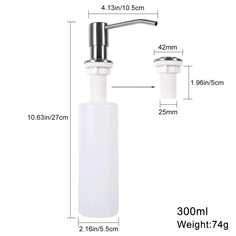 2Pcs Sink Soap Dispenser Premium Quality 300Ml Refillable Bottle for Kitchen Bathroom Hand Sanitizer Detergent Use