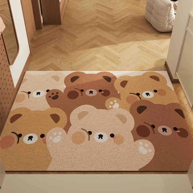 VIKAMA Cartoon Cute Bear Crystal Velvet Carpet Living Room Bathroom Entrance Door Door Dirty And Non-Slip Mat Home Decoration