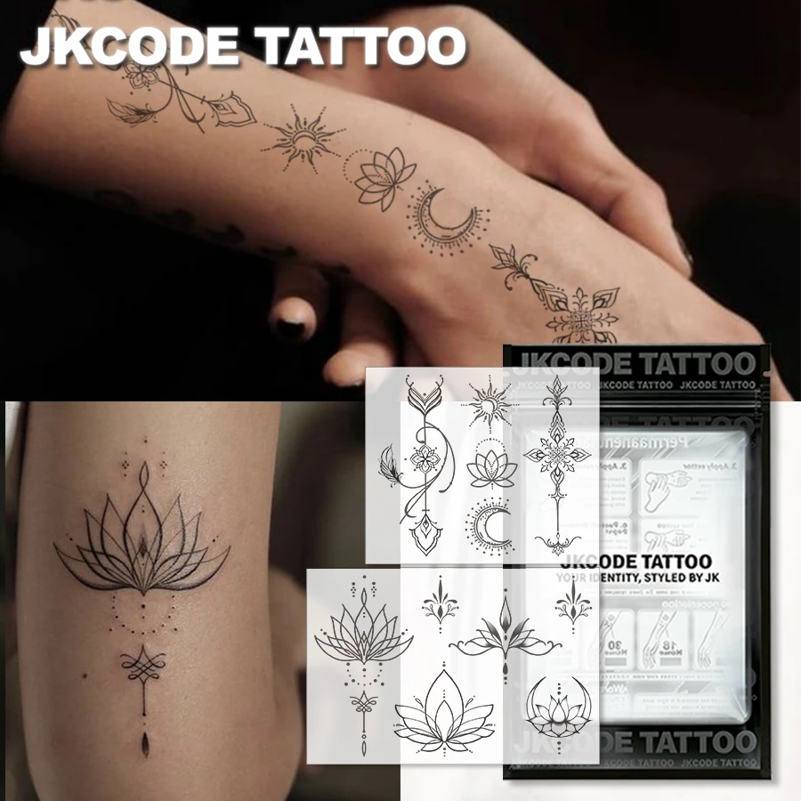 2-Piece Semi-Permanent Tattoo Set | Lotus Totem, Minimalist Lotus Tattoo, Simple Yoga Design, Finger Tattoo | Realistic Fake Tattoos, Non-Reflective for 7-14 Days, Magic Tattoos, Tattoo Stickers for Women's Hands, Fingers, Neck, and Arms - Lasts for 15 Days, Perfect Gift.