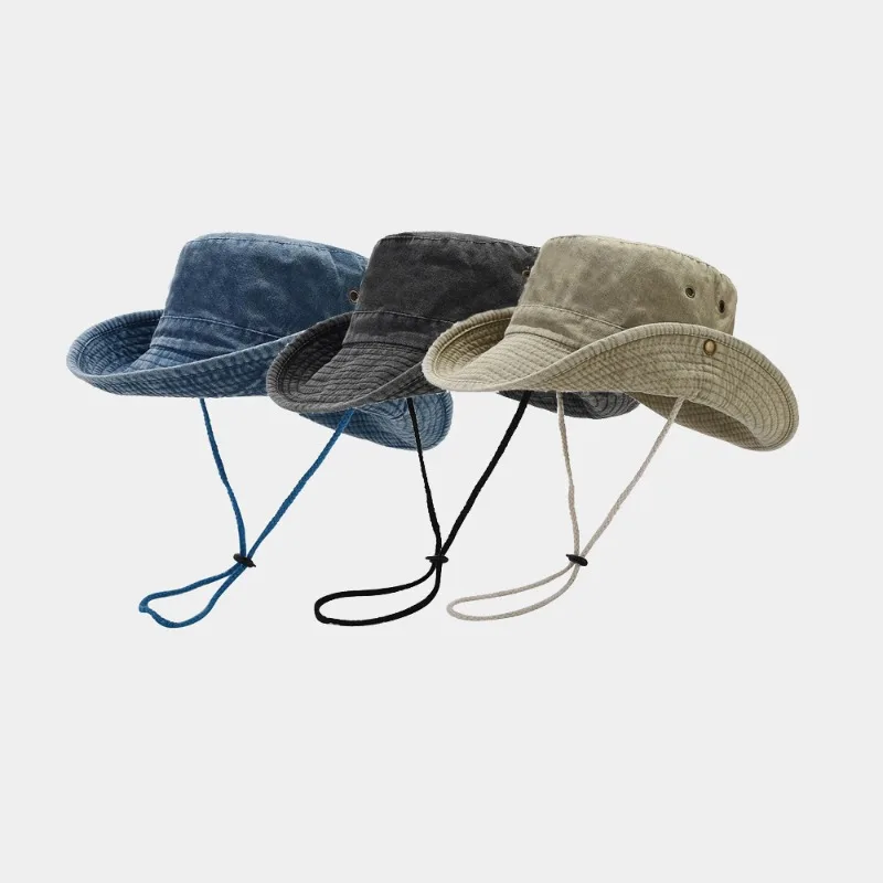 

UPF 50+ Sun Hat Washed Cotton - Wide Brim Vintage Fisherman Bucket Cap｜Western Style Sun Protection for Fishing Hiking