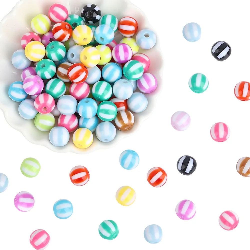 180pcs Acrylic Round Beads Opaque Striped Chunky Bubblegum Plastic Rainbow Ball Stripe Loose Spacer Bead Charm Bulk