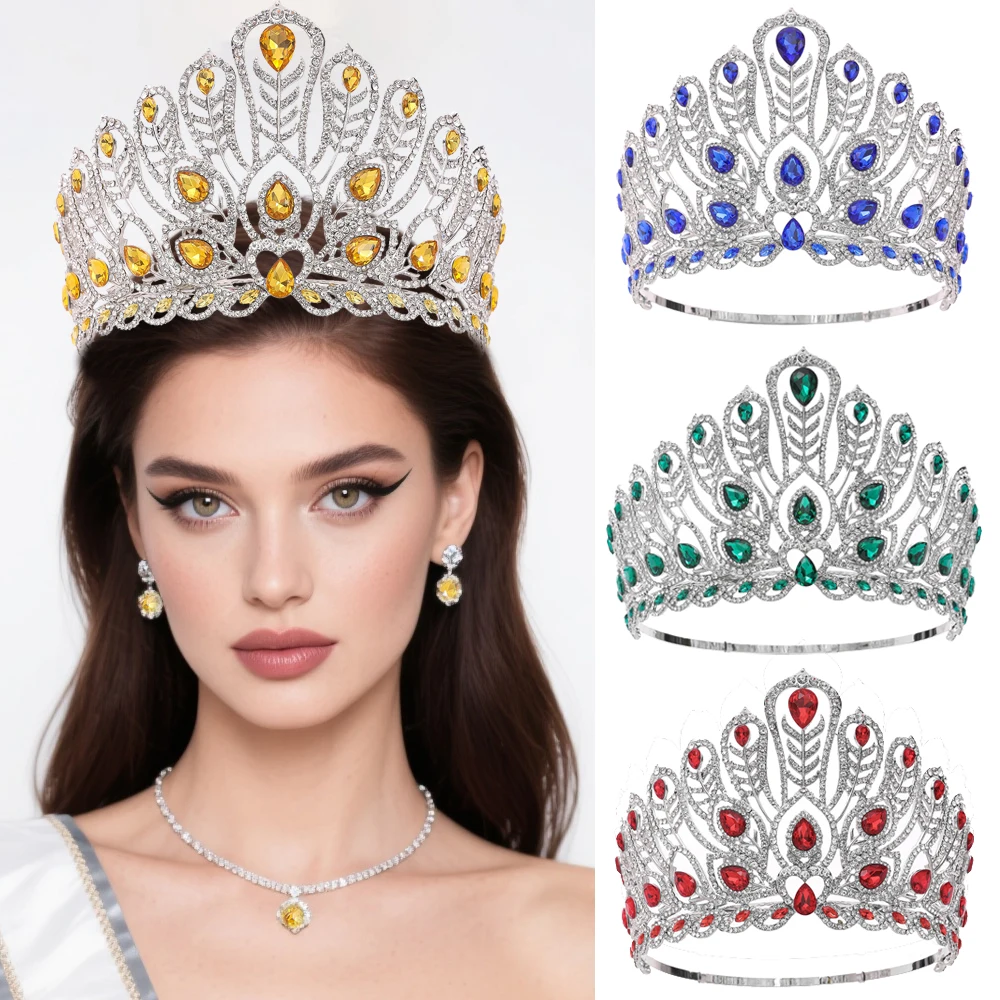 Luxe schoonheidswedstrijd kroon verstelbare conceptuele tiara voor podiumshows bruids kristallen sieraden koninklijke zendspoel haaraccessoire