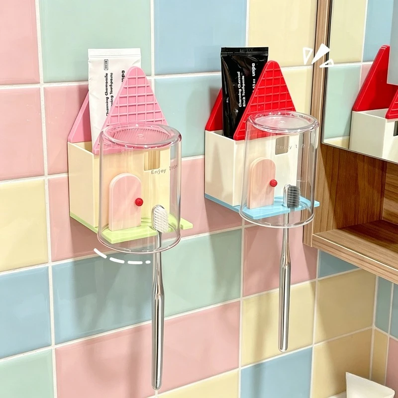Support de brosse à dents mural mignon pour salle de bain, sans perçage, rangement pour brosses à dents, organisation domestique pour salle de bain