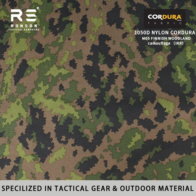 M05 Finnish Woodland Camouflage 1050D Nylon Cordura Fabric Near-Infrared with Waterproof and PU Coated Durable Use for Tactical