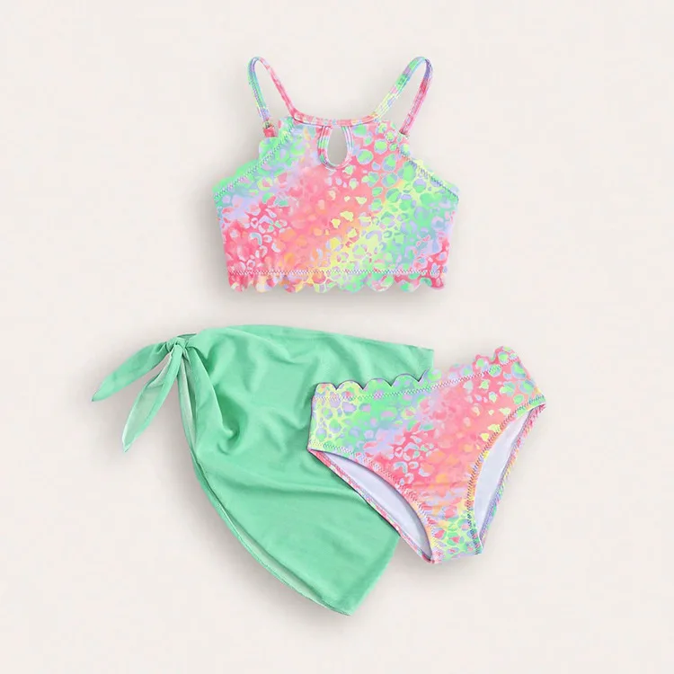2025 New Fashionable Printed Childrens Swimsuit Three Piece Set Beach Swimsuit