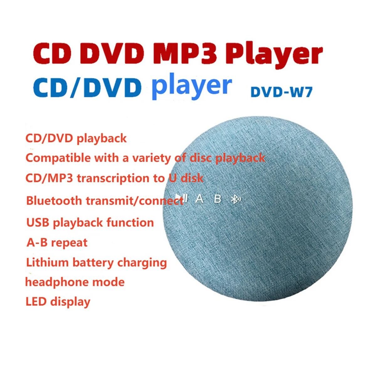 

M86K Multifunctional DVD/VCD Player Wireless Bluetooth USB Reading Player Built-in Speaker Rechargeable Audio Player-Grey