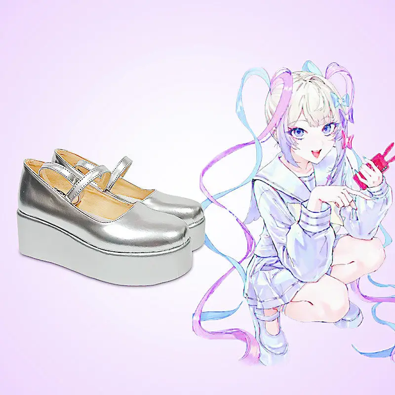 Anime NEEDY GIRL OVERDOSE Rain Cosplay Shoes Sliver Short PU Leather Boots For Halloween Carnival