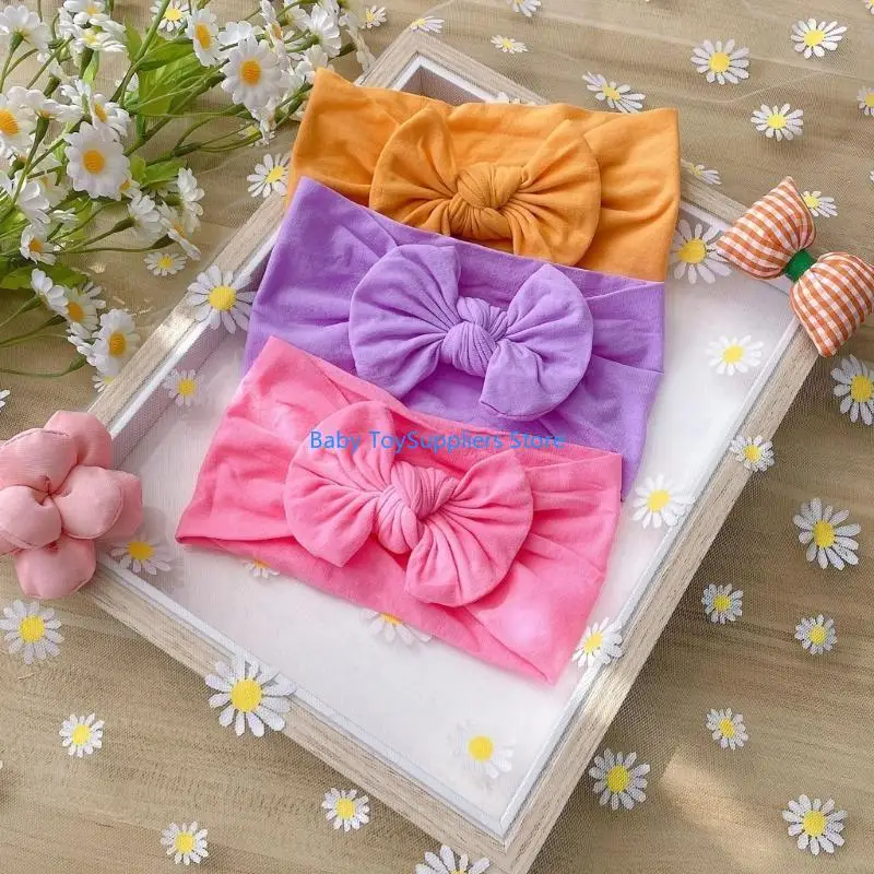 

R1WF 3pcs Bowknot Headwear Soft Elastic Hair Band for Newborn Toddler Girls Boys Gift