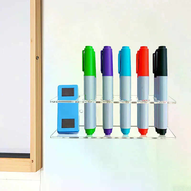 

1pc Acrylic Marker Pen Holder With 10 Slots - Wall-Mounted Dry Erase Storage Rack Classic Design Pen Holder Suitable For Office