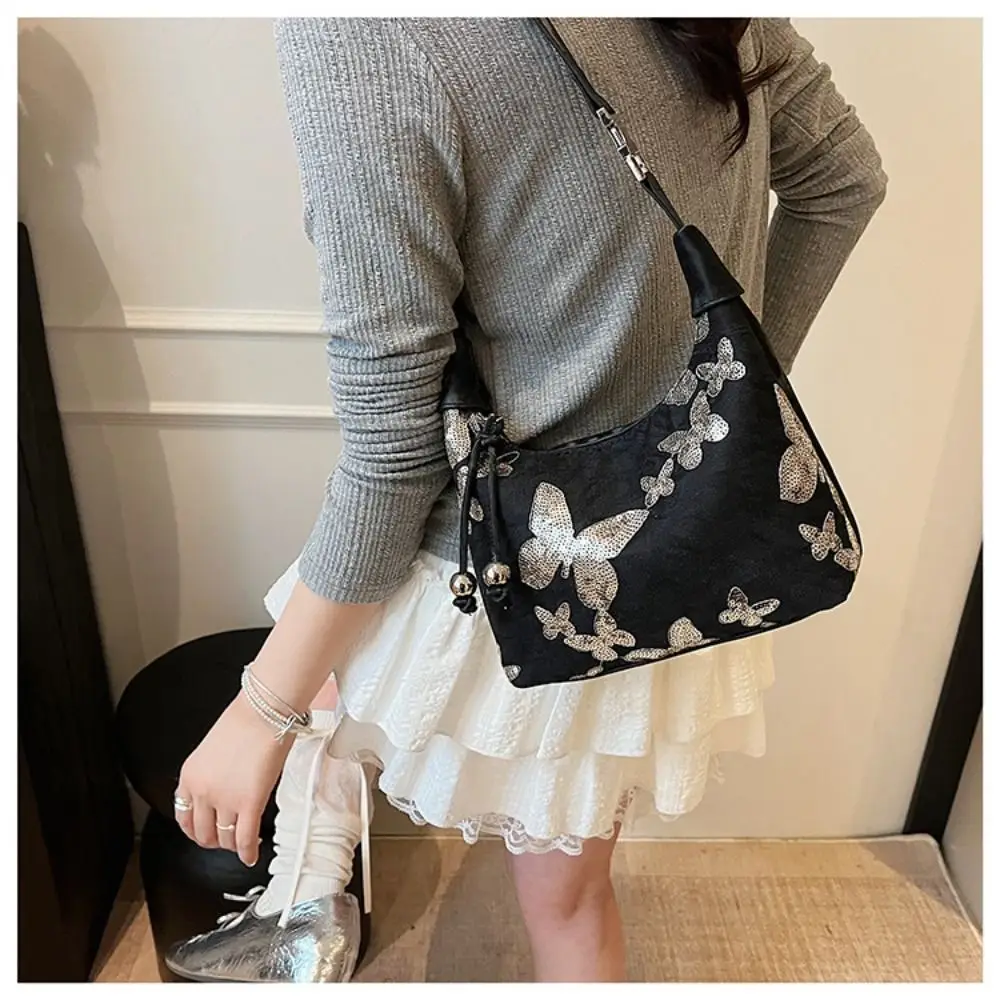 

Портативная сумка в китайском стиле с блестками, сумка Cheongsam на молнии с бабочкой, кошельки из искусственной кожи, сумка на плечо для вечеринки