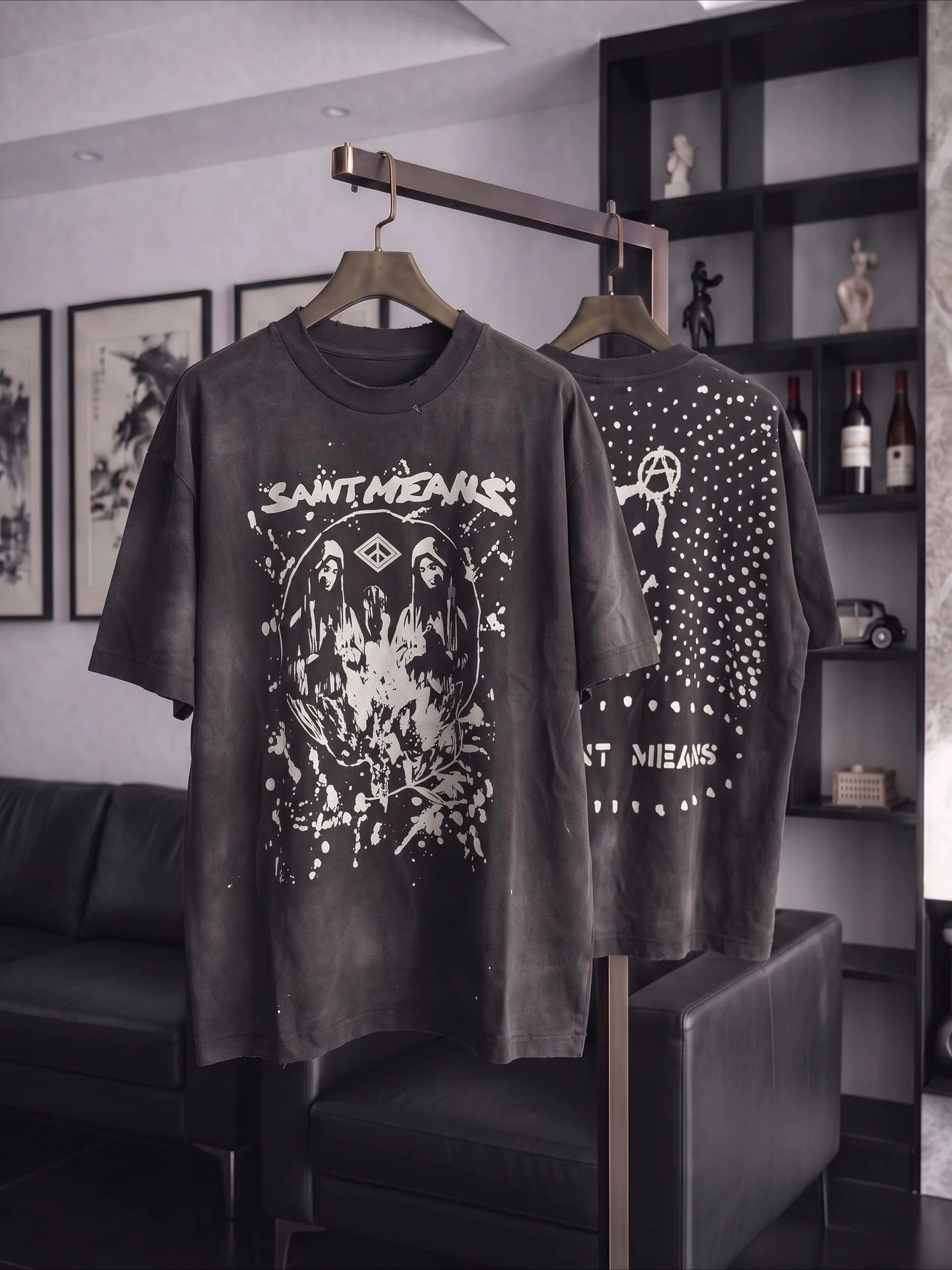 New Vintage Fashion Streetwear Black White Goddess Print Tops Old and Washed Kanye West Casual Tee Sport Outdoor T-shirt for Men