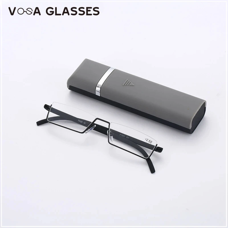 Reading Glasses TR90 Stainless Steel Half Frame Anti-Reflective Unisex Women Men Optical Mirror Presbyopia Eyewear Case