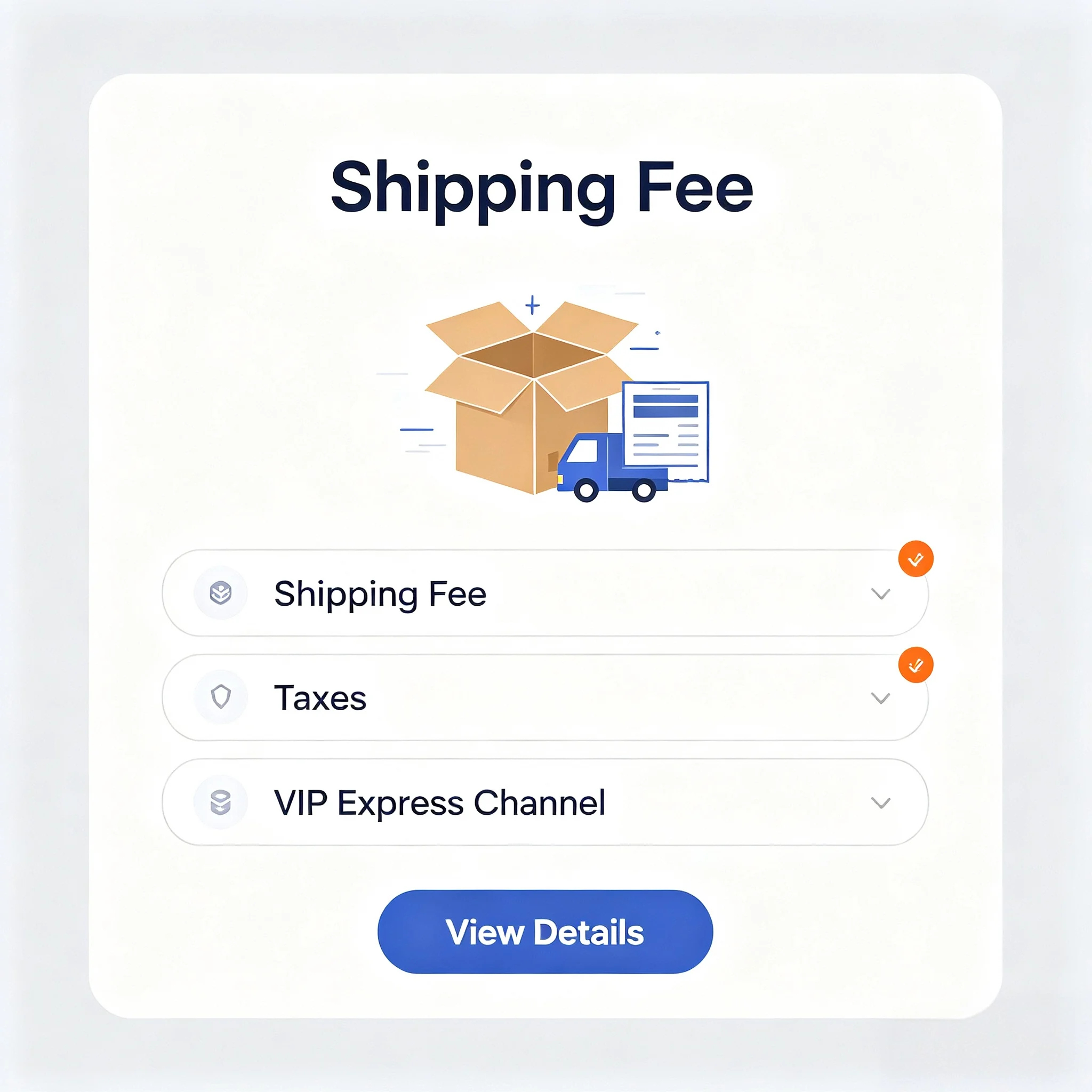 Fast payment channel, taxes, shipping fees