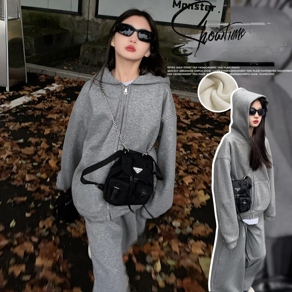 Teen Girls Tracksuit Autumn Winter Fleece Thick Warm Hoodie Sweatpants 2-Pieces Grey Casual Kids Clothes Set Sportswear 10 12 Y