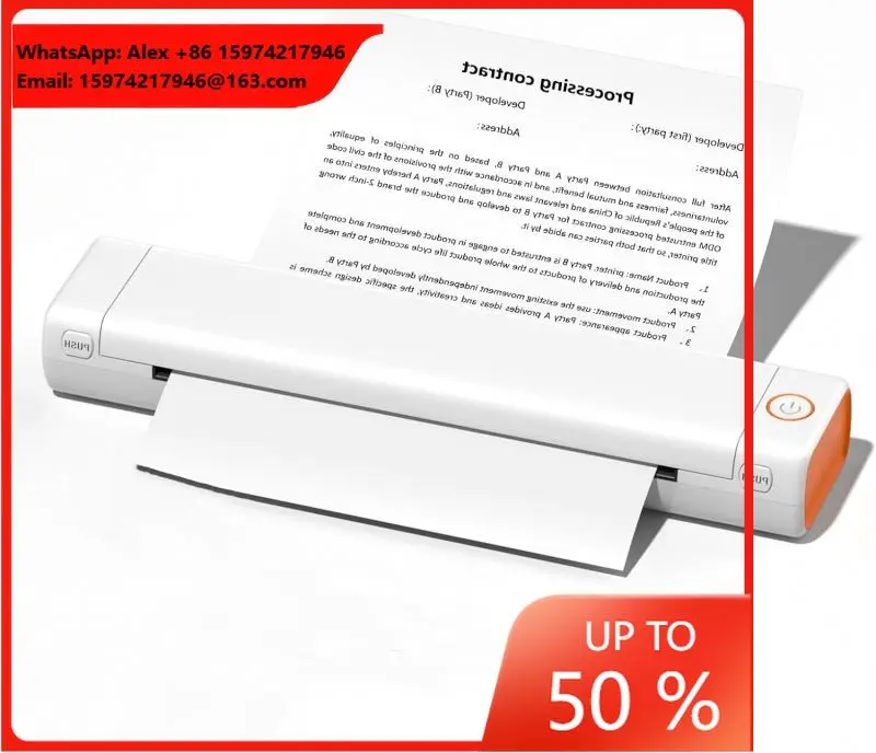Mini Smart Mobile Printer Portable Wireless Printer A4 Thermal Inkless Printer File Printing Machine For Students/Office/Home