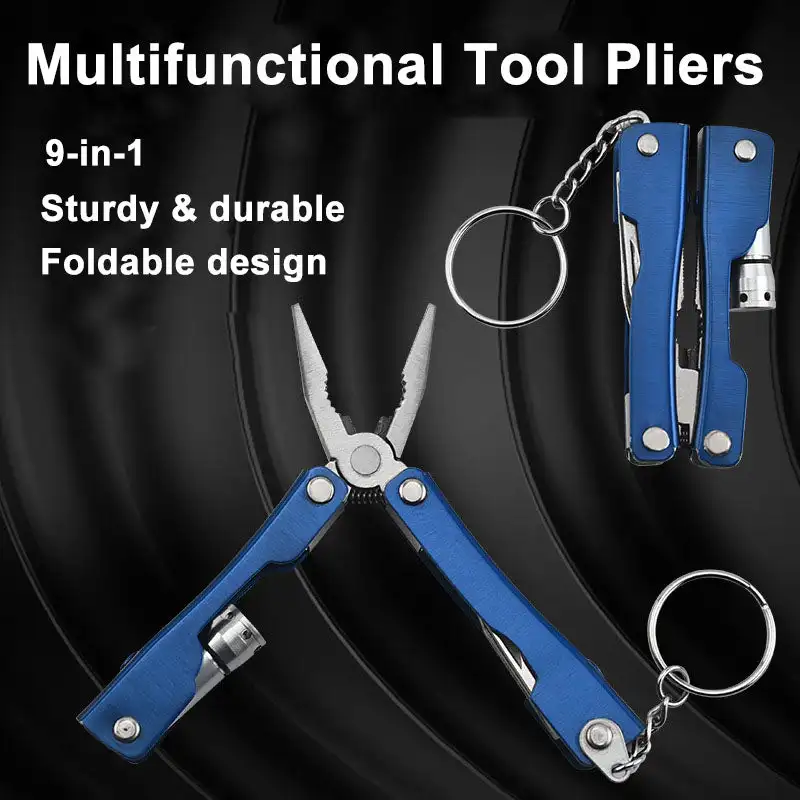 9 In 1 Foldable Pocket Mini Pliers Multifunctional tool with LED Lamp Portable Flashlight Screwdriver Bottle Opener for Camping