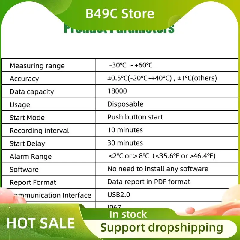 

B49C 4X 60-дневный USB-регистратор данных о температуре-30 ℃ -+60 ℃ Отчет с приложением IP67 Одноразовый высокоточный рекордер с предупреждением