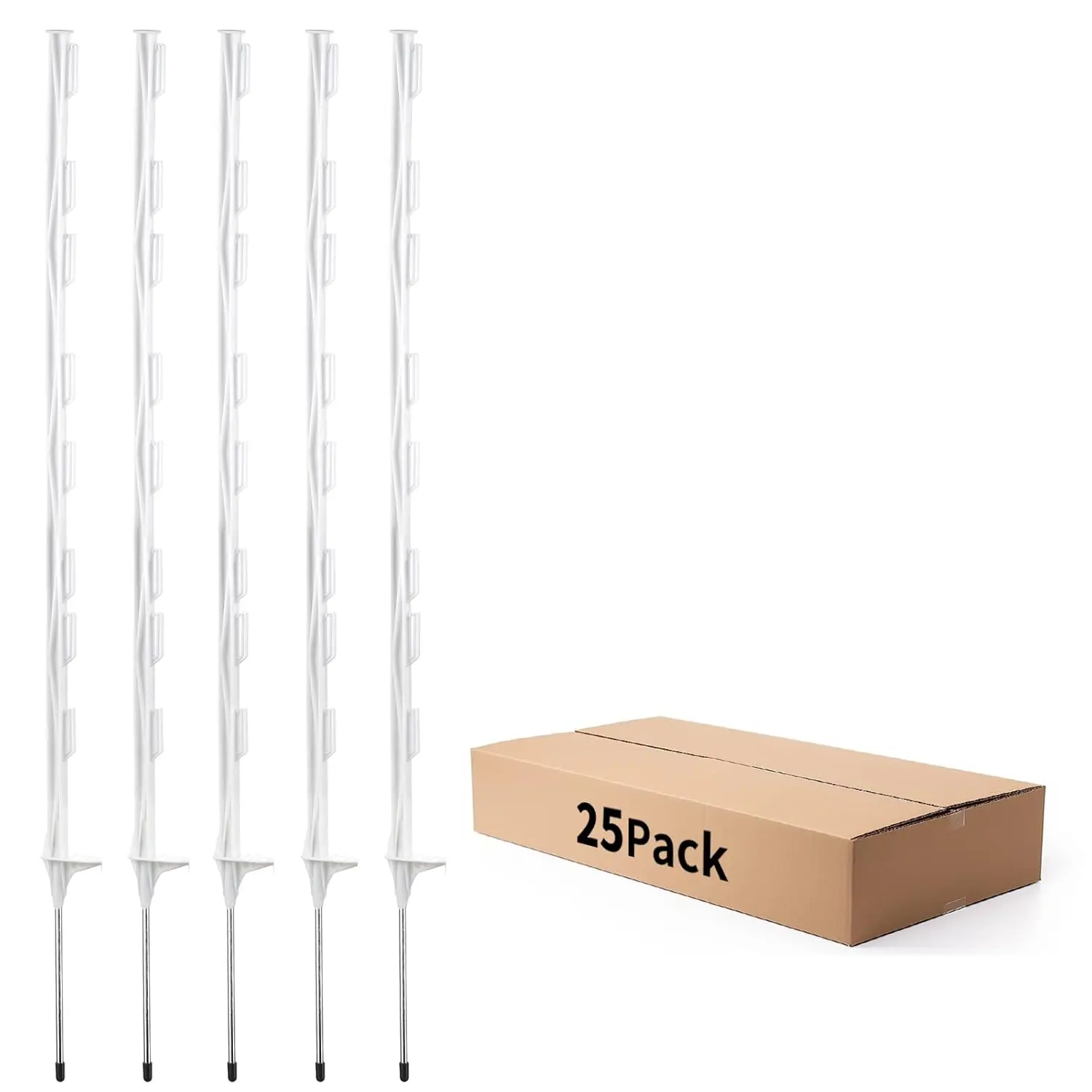White Electric Fence System Posts for Garden and Farm, 48Inch Step-in, 25 Pack