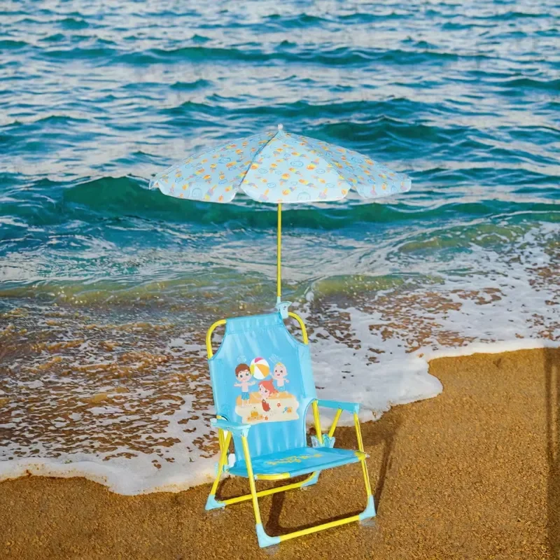 All-weather portable folding camping fishing lounge chair with awning, steel frame, Oxford cloth, light and durable