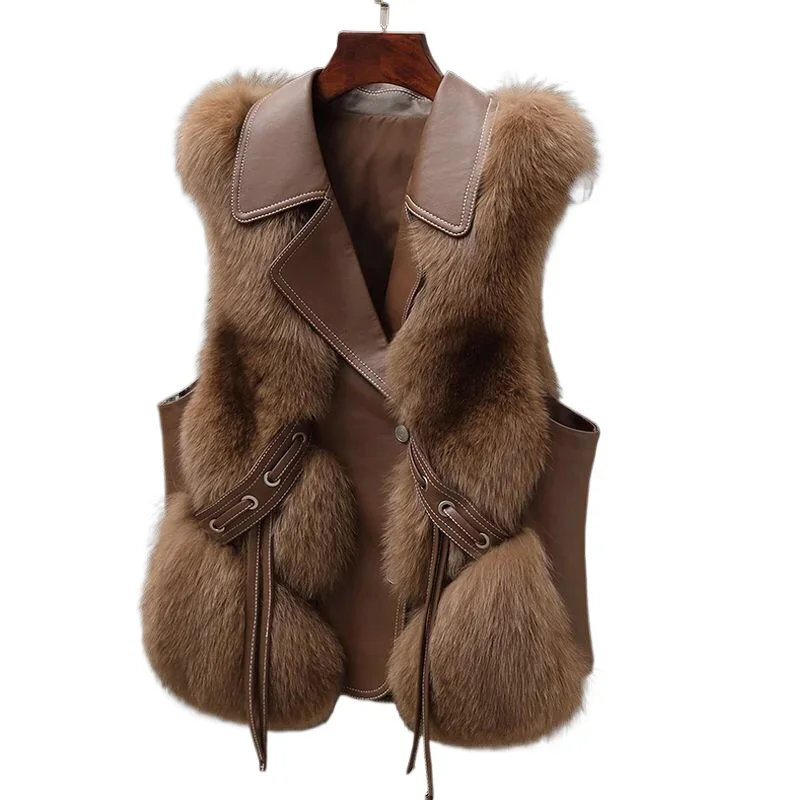 Women\'s Fur Coat 2024 Autumn Winter Vest New Clothing Collection Spliced Fashion