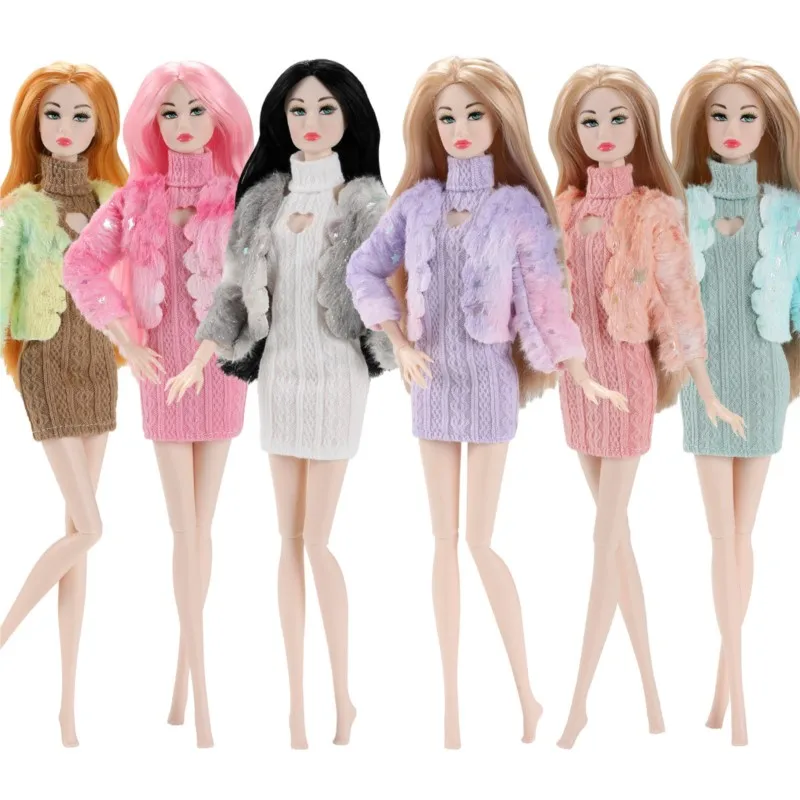 1/6 Supermodel Doll Clothe Fashion Fall/Winter Plush Coat High-neck Scarf Fitted Skirt For 11.5 Inch 30cm Doll Xianxian Doll Toy