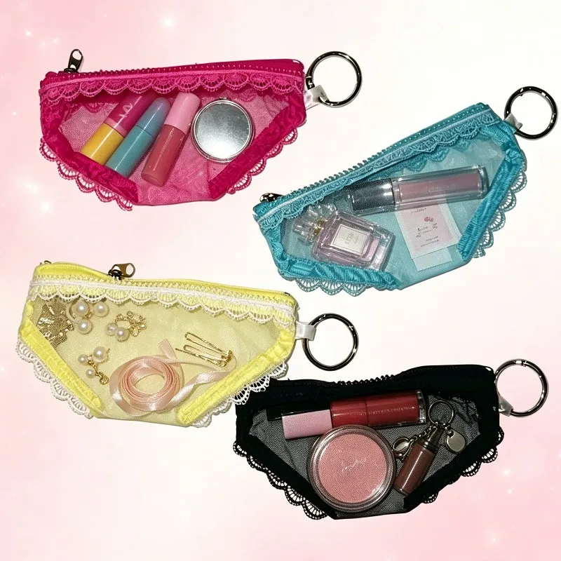Briefs Shape Lace Trim Makeup Storage Pouch Headphones Cosmetic Zipper Jewelry Organizer Women Clear Zipper Mesh Toiletry Bag
