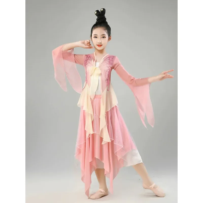 Girls Classical Dance Costume Practice clothes Chinese Dance Suit Body Rhyme Gauze Dress Long Sleeved Performance Costume