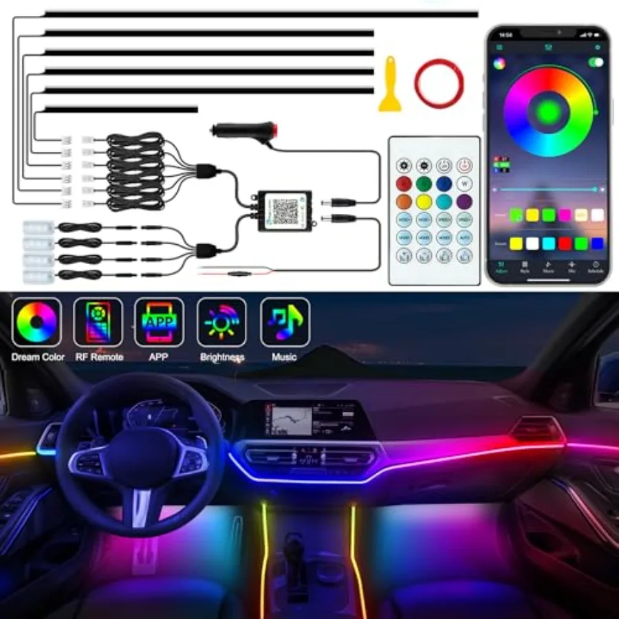 

【Spot goods】Interior Car LED Strip Lights Acrylic LED Lights for Car with Dynamic Dreamcolor Chasing Ambient Lighting Kits Musi