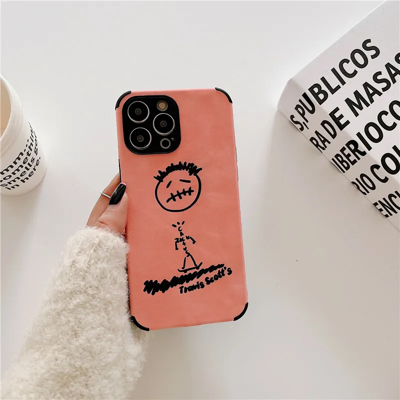 Skater boy Hip hop street trend Travis leather soft case for iphone 15 Pro X XS XR 7 14 13 12 16 Pro Max Luxury Turn fur cover