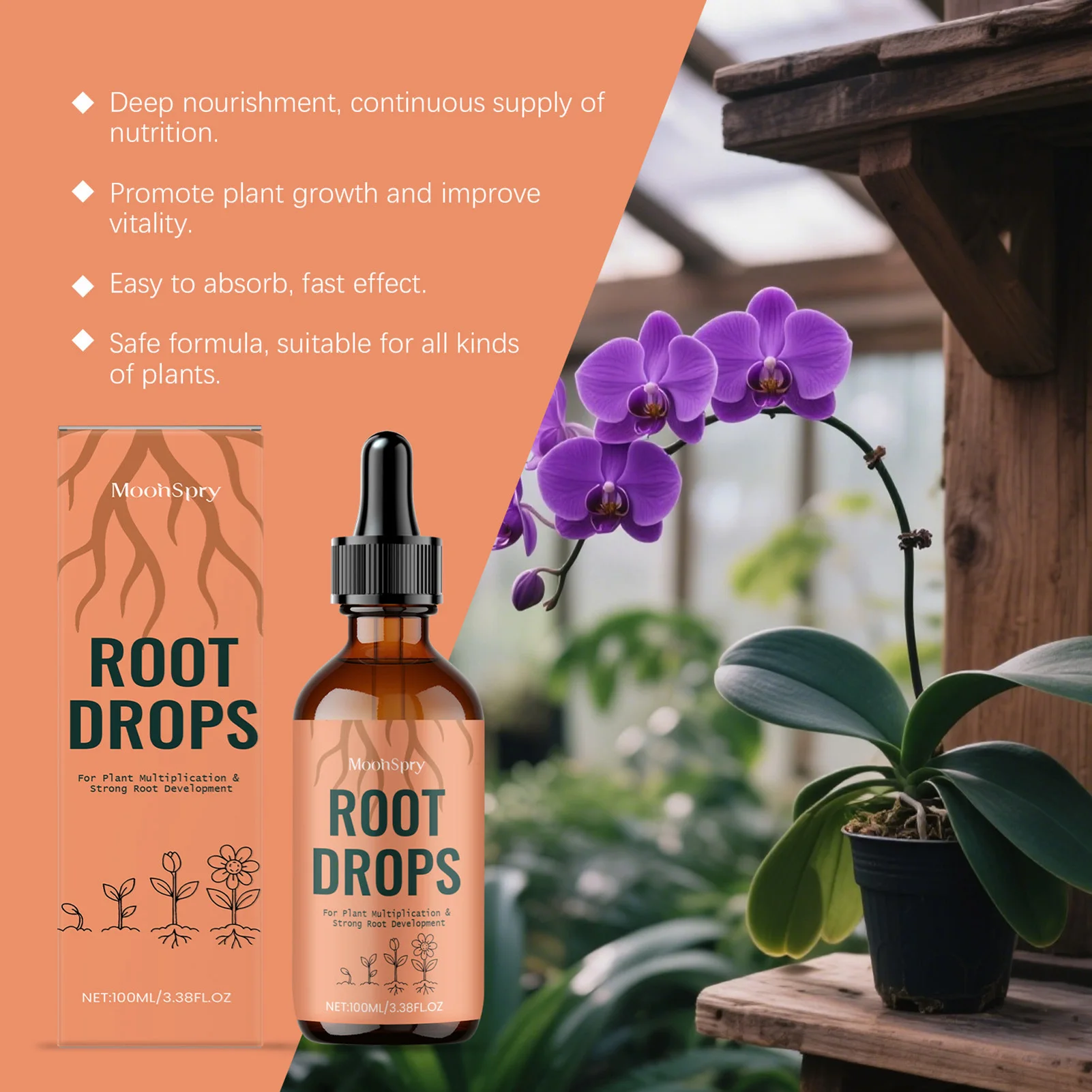 Indoor Plant Rooting Hormone Drops For Cuttings Fortifies Roots For Sturdy Resilient Plant Growth. For Office Desk Plant