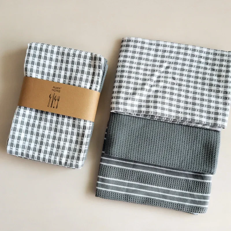 Nordic Style Pure Cotton Napkins Three-piece Tea Towel Set for Home Kitchen