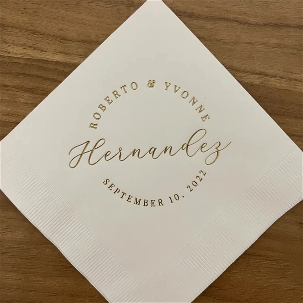 

Last Name Wedding Napkins, Custom Bar Napkins, Cocktail Beverage Napkins, Rehearsal Dinner,Engagement Party, 50Pcs