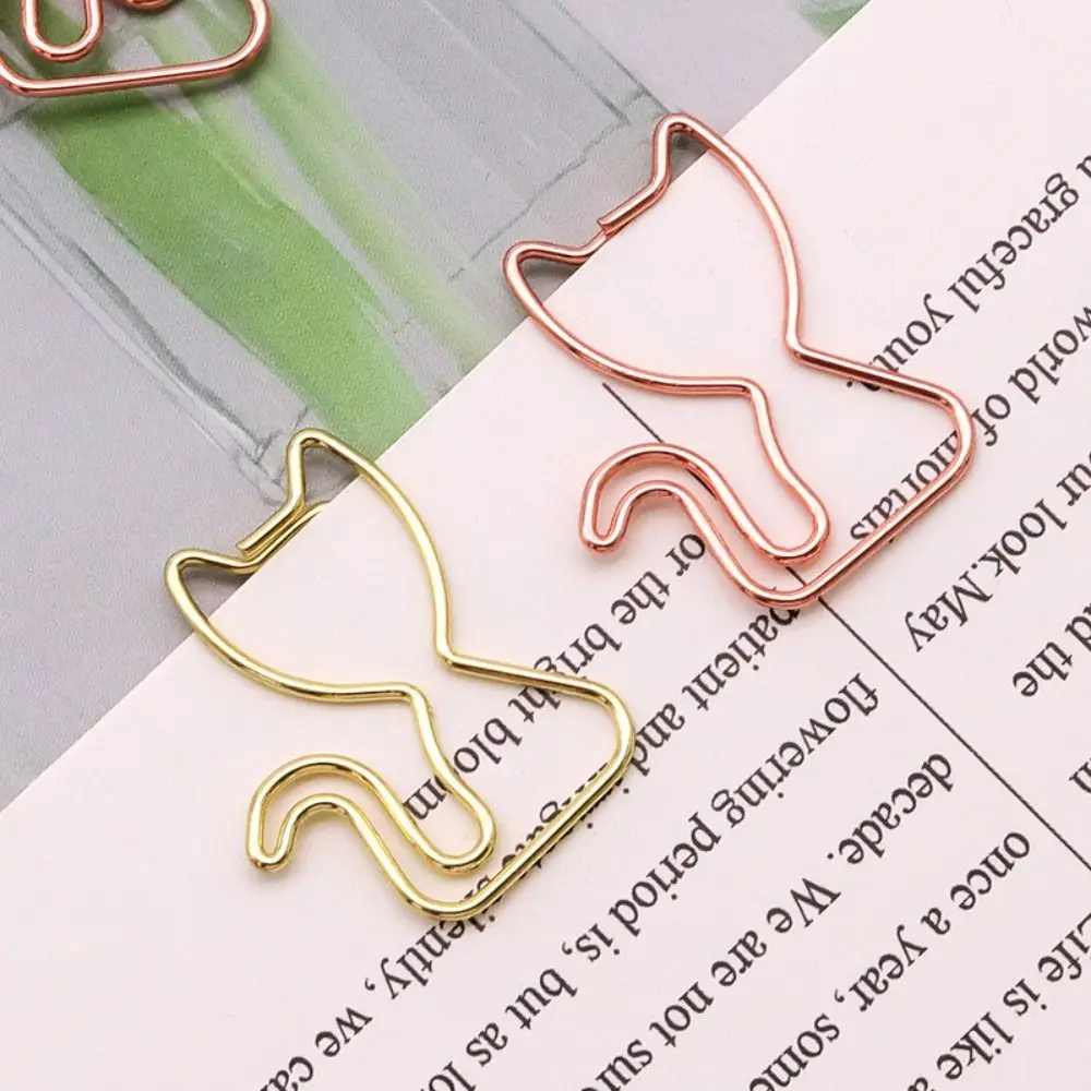 

10pcs Students Stationery Cat Shaped Paper Clips Metal Cartoon Metal Paperclip Cute Creative Bookmark