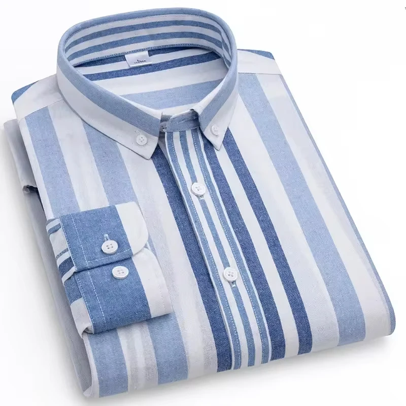 

Men's Quality Striped Cotton Oxford Long Sleeve Shirts Formal Business Casual Breathable Tops Shirts for Men Cotton Shirts