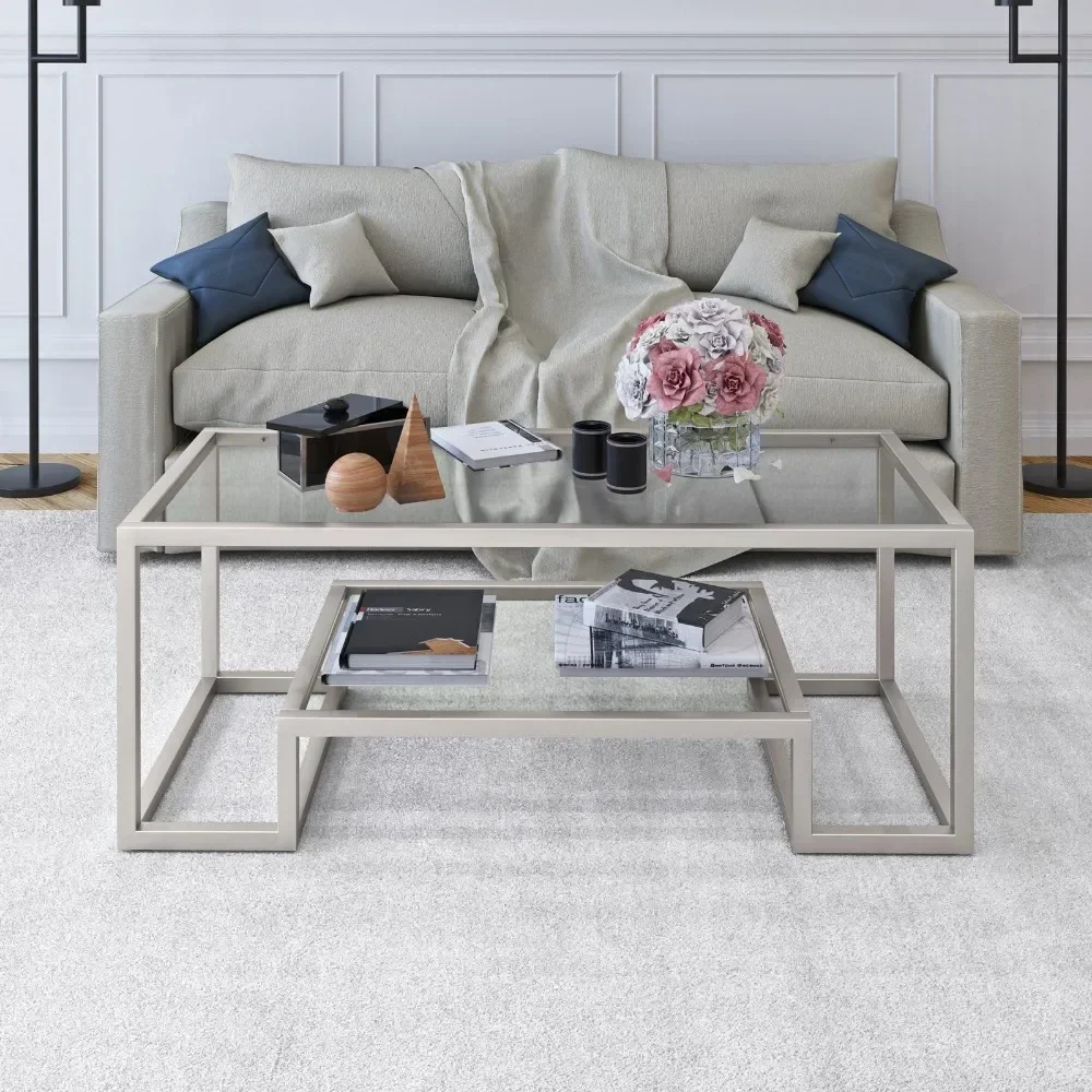 Contemporary Glass Coffee Table Reinforced Frame Scratch Resistant Modern Design Easy Installation Easy to Use Smooth Surface