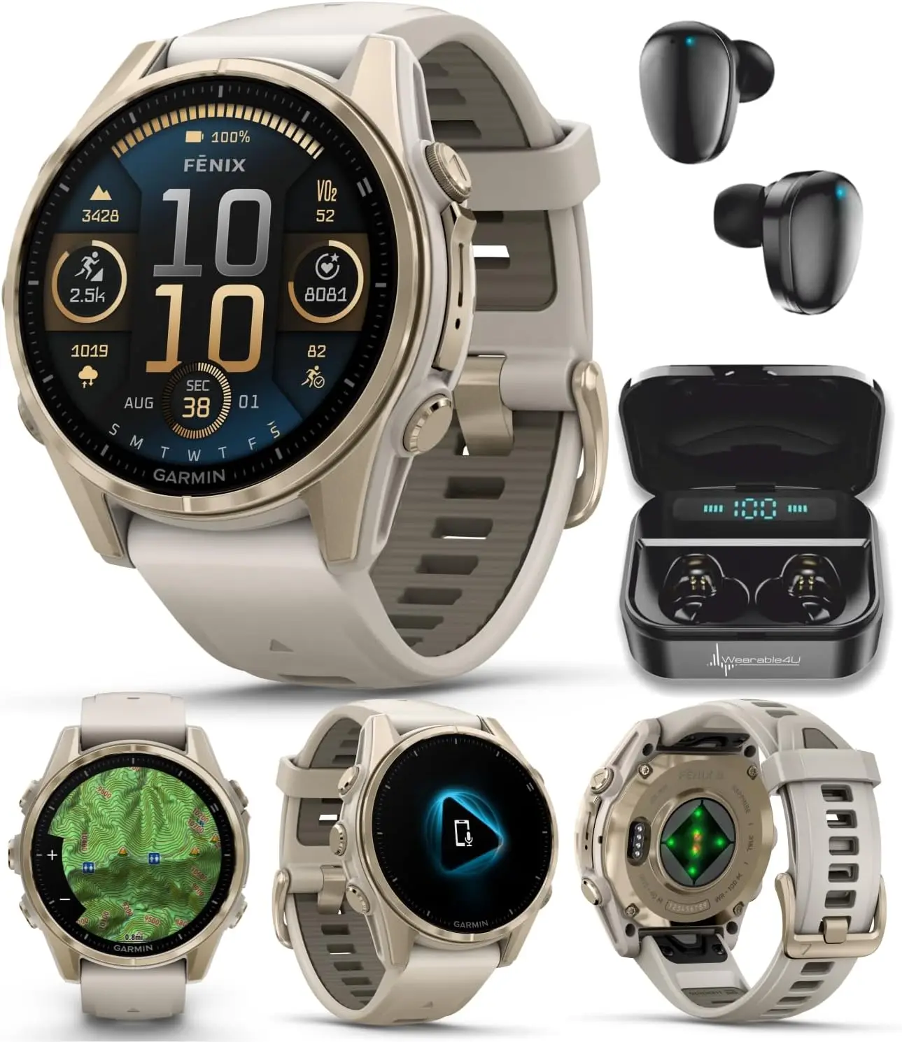 

Набор: черные наушники с голосовым управлением, силиконовый ремешок цвета Soft Gold с серым оттенком/темным песчаником, встроенный светодиодный фонарик