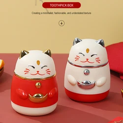 Fortune Cat Press Type Toothpick Holder Living Room High Color Value Automatic Pop-up Toothpick Box Cartoon Toothpick Jar