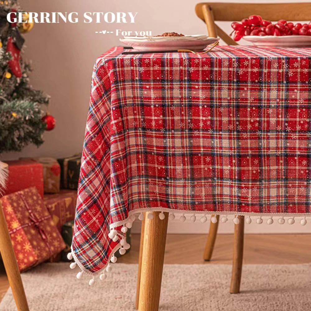 Gerring Christmas Snow Tablecloth Print Coffee Table Dresser Cover New Year Decorative Background Tablecloths For Events