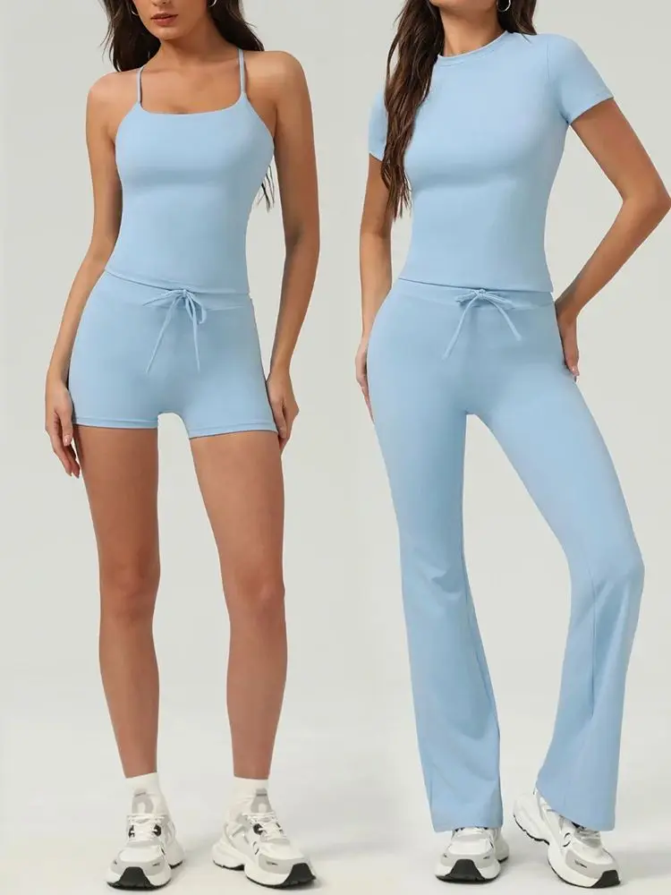 AliExpress HUISONG Women Sportswear Yoga Set 2PCS Workout Set Gym Clothing Fitness Long Sleeve High Waist Leggings Cycling Shorts Sports Suits