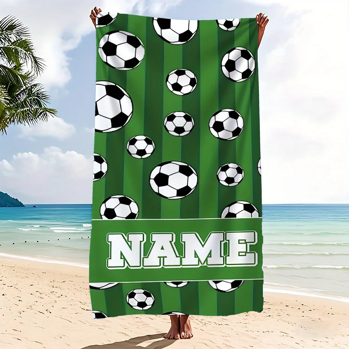 Football Soccer Beach Towel Custom Name, Personalized Quick Dry Sand Free Pool Towel for Men Women Kids, Summer Beach Vacation
