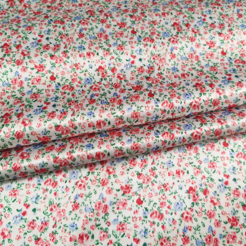 1 meter X 1.48 meter Little Floral Satin Fabric Lining Scarf Material Silky Charmeuse