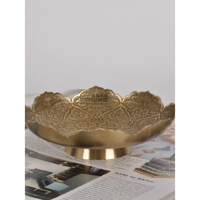 European American Retro Handmade Brass Storage Bowl, Jewelry Candy Dried Fruit Tray Key Holder Desktop Ornament