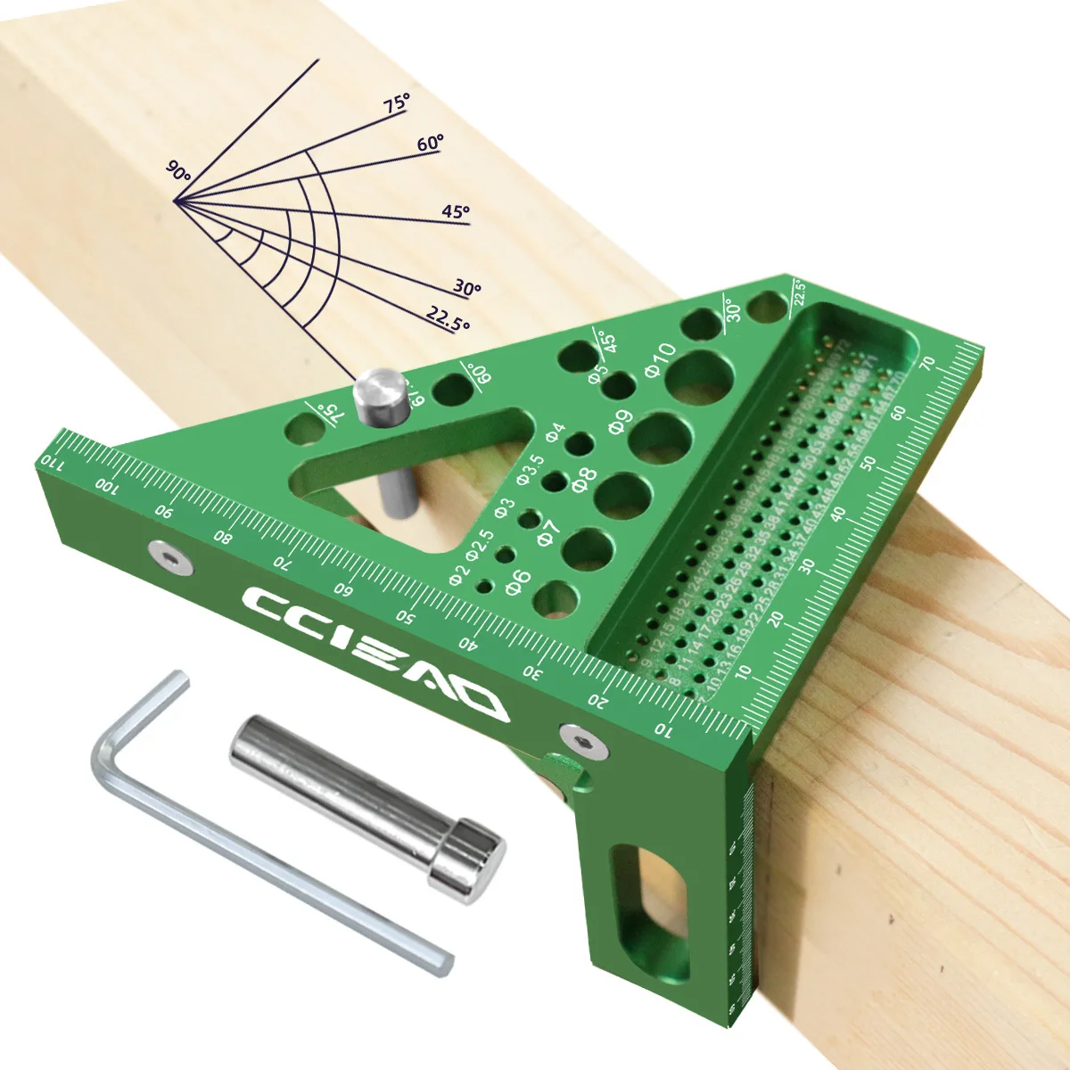 Carpenter Square 3D Multi Angle Measuring Ruler, Hole Position High Precision 22.5°-90° Aluminum Alloy Woodworking Square Ruler